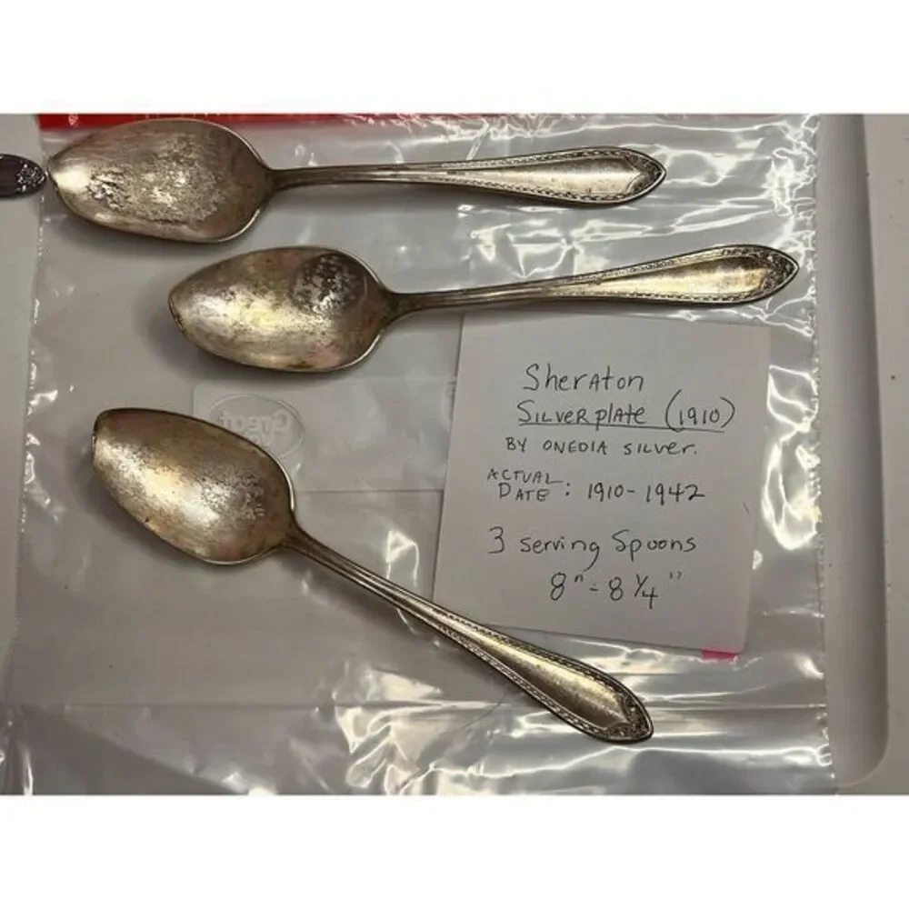 Sheraton Silverplate By Oneida Silver 1910-1942 Silverware 3 Serving Spoons Cpix